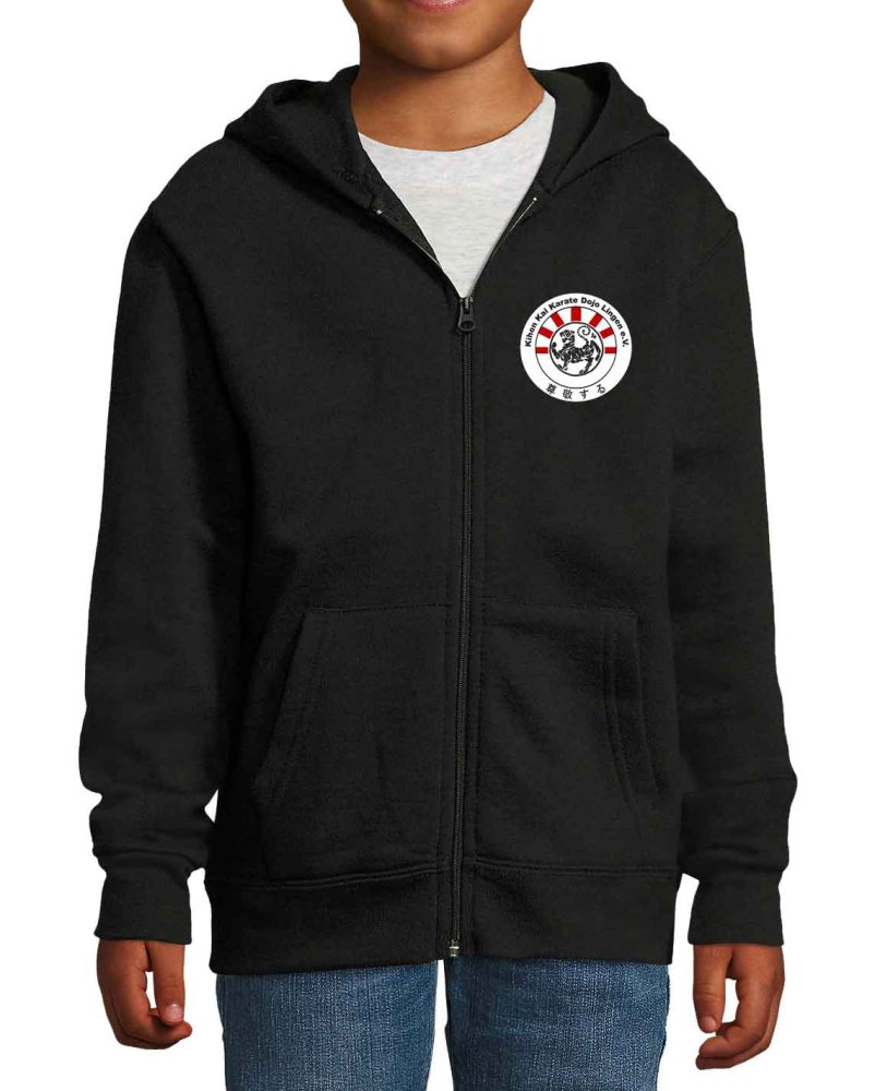 Kinder Kapuzen Sweater Jacke mit Kihon Kai Karate Dojo Lingen e.V. Logo